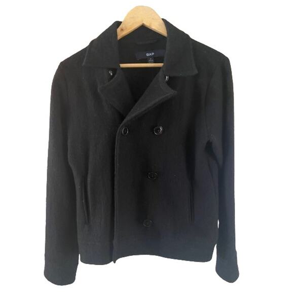 Gap Y2K Women’s 100% Wool Black‎ Pea Swing Coat Jacket Sz M - Picture 1 of 8